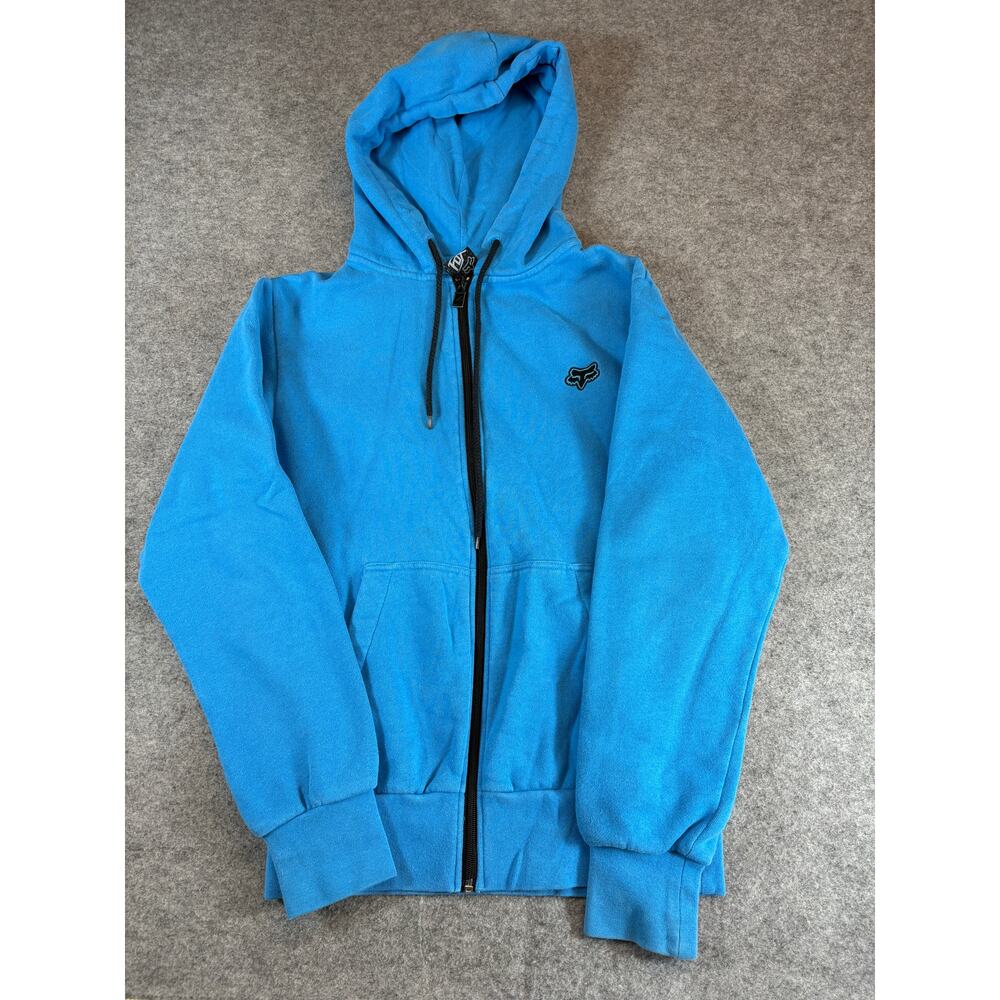 Vintage Y2K Fox Racing Hoodie Womens Small Blue Full Zip Sweatshirt Activewear